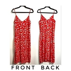 FOREVER 21 Women’s Red & White Floral Maxi Dress Spaghetti Straps Size Small